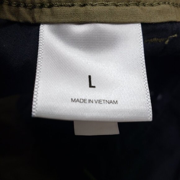 Express Pull on Cargo Shorts L Mens Elastic Drawstring Waist Cotton Olive Green - Picture 9 of 10